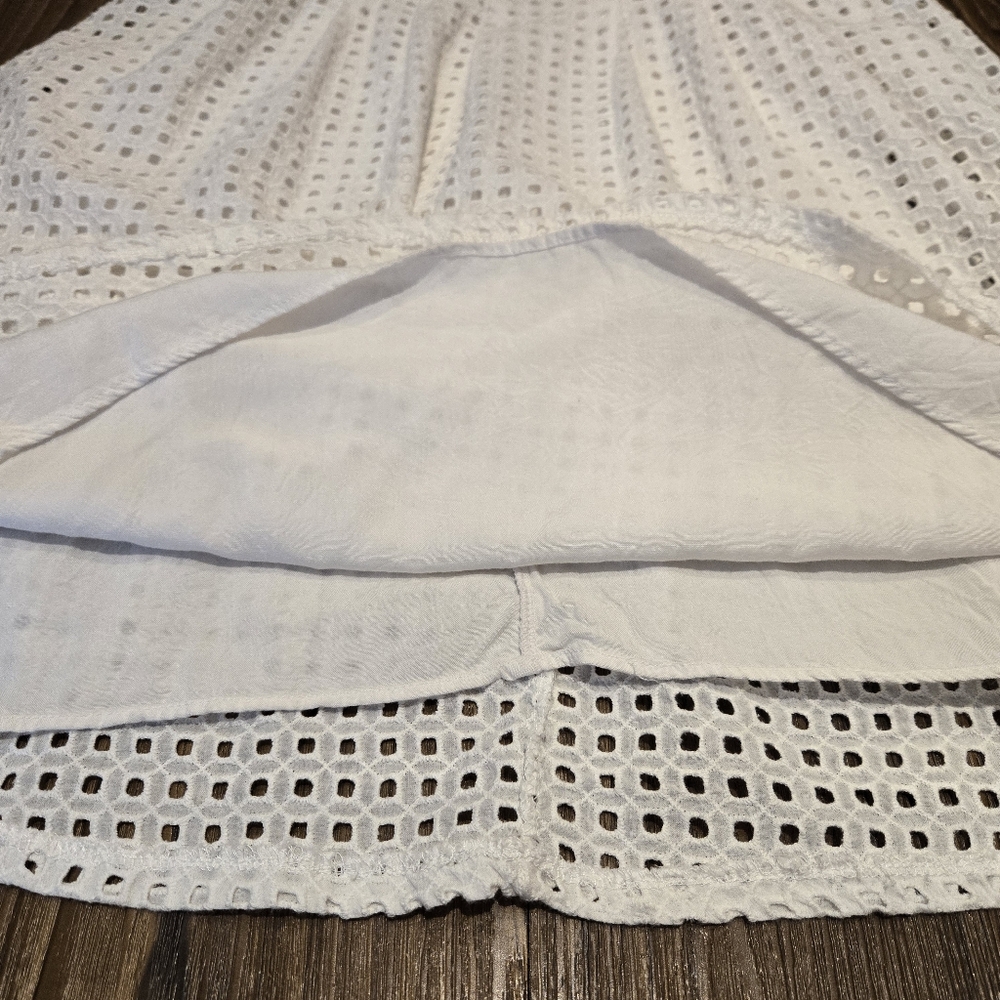 Halogen White Prism Eyelet Dress Cotton Fit Flare Mini Bride Casaul Vacation L - Picture 6 of 11